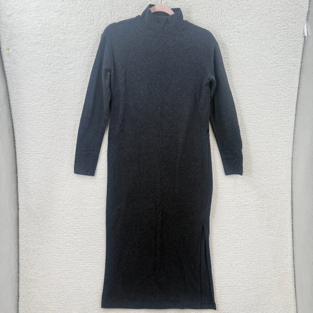 Vince Long Sleeved Turtleneck Front slits Sweater Dress in Gray Color Size S
